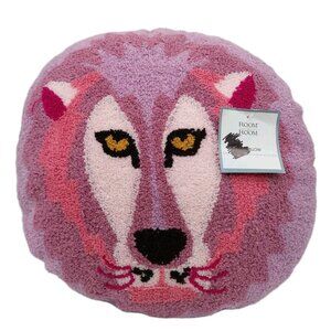 Room 2 Room Round Lion Pillow Pink & Purple Face Embroidered 14" Round